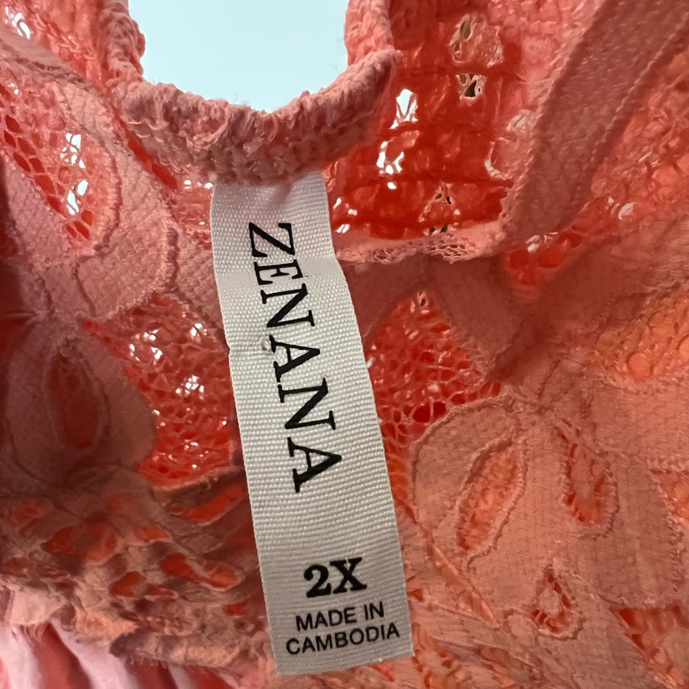 NWOT Women’s Plus Size ZENANA OUTFITTERS Lace Coral Tiered Crochet Cami - Picture 6 of 10